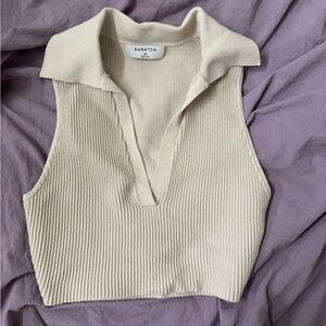 Babaton Ivory Ribbed Crop Top